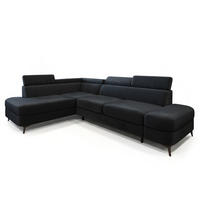 ECKSOFA AVISE M L-S Schwarz Velours-Stoff mit Schlaffunktion - Schwarz, Holzwerkstoff/Textil (268/195cm) - MASSENO