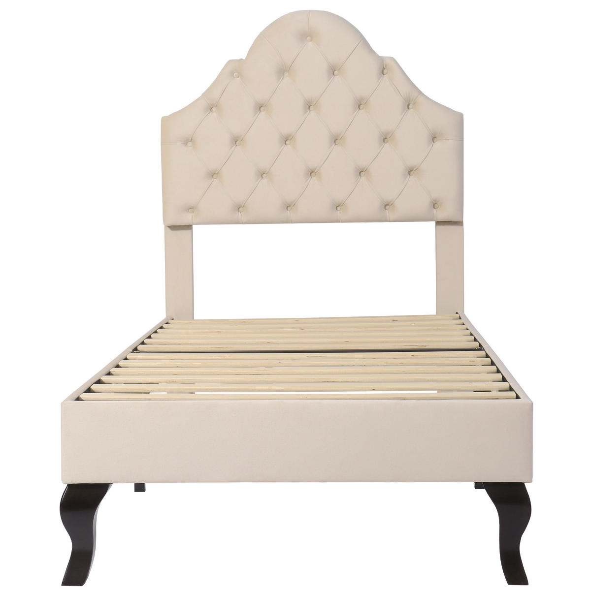 POLSTERBETT 90/200 cm Beige aus Samt mit höhenverstellbarem Kopfteil - Beige, Textil (90/200cm) - OKMYHOME