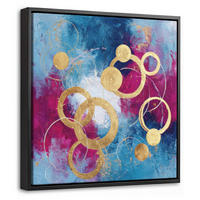 LEINWAND Bilder mit Rahmen - Kreise - Gold - Abstrakt - 20x20 - Blau, Textil (20/20cm) - MuchoWow