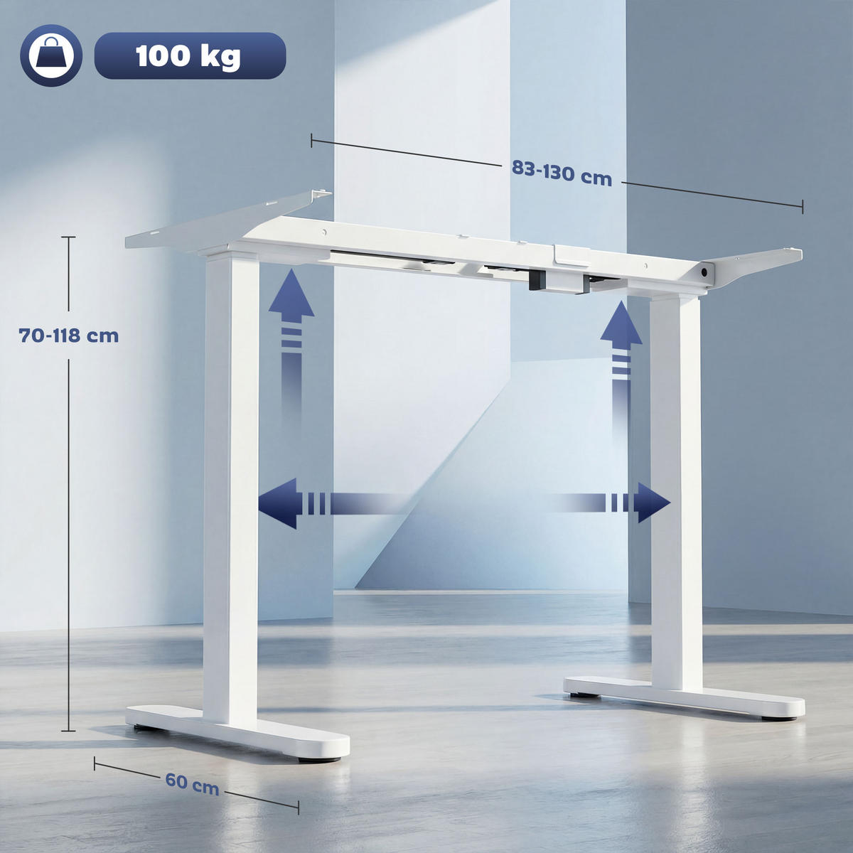SCHREIBTISCHGESTELL mit Speicherfunktion Doppelmotor 100 bis 156 cm - Weiß, Metall (60/100/70cm) - Gisaae