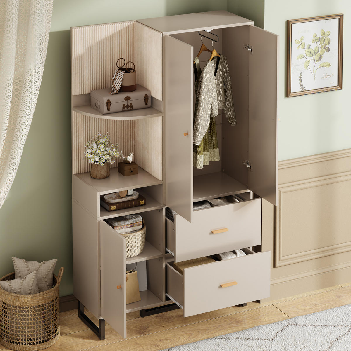 SCHUHSCHRANK aus MDF 110x186x38cm in Beige mit Soft-Close - Beige, Holzwerkstoff (110/186/38cm) - Modfu