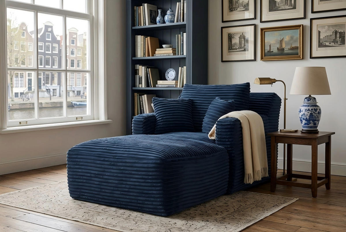 RELAXSESSEL aus Cord Modulare Chaiselongue & ohne Montage - Blau, Textil (33/127/33cm) - Urban Meuble