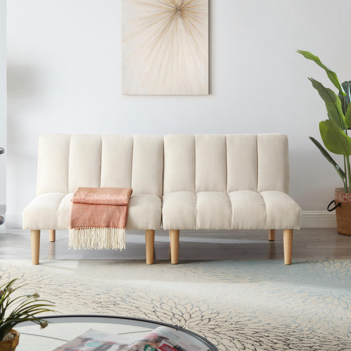 SCHLAFSOFA 167 cm aus Cord mit 3-fach verstellbarer Rückenlehne Beige - Beige, Textil (82/72/167cm) - Modenvie