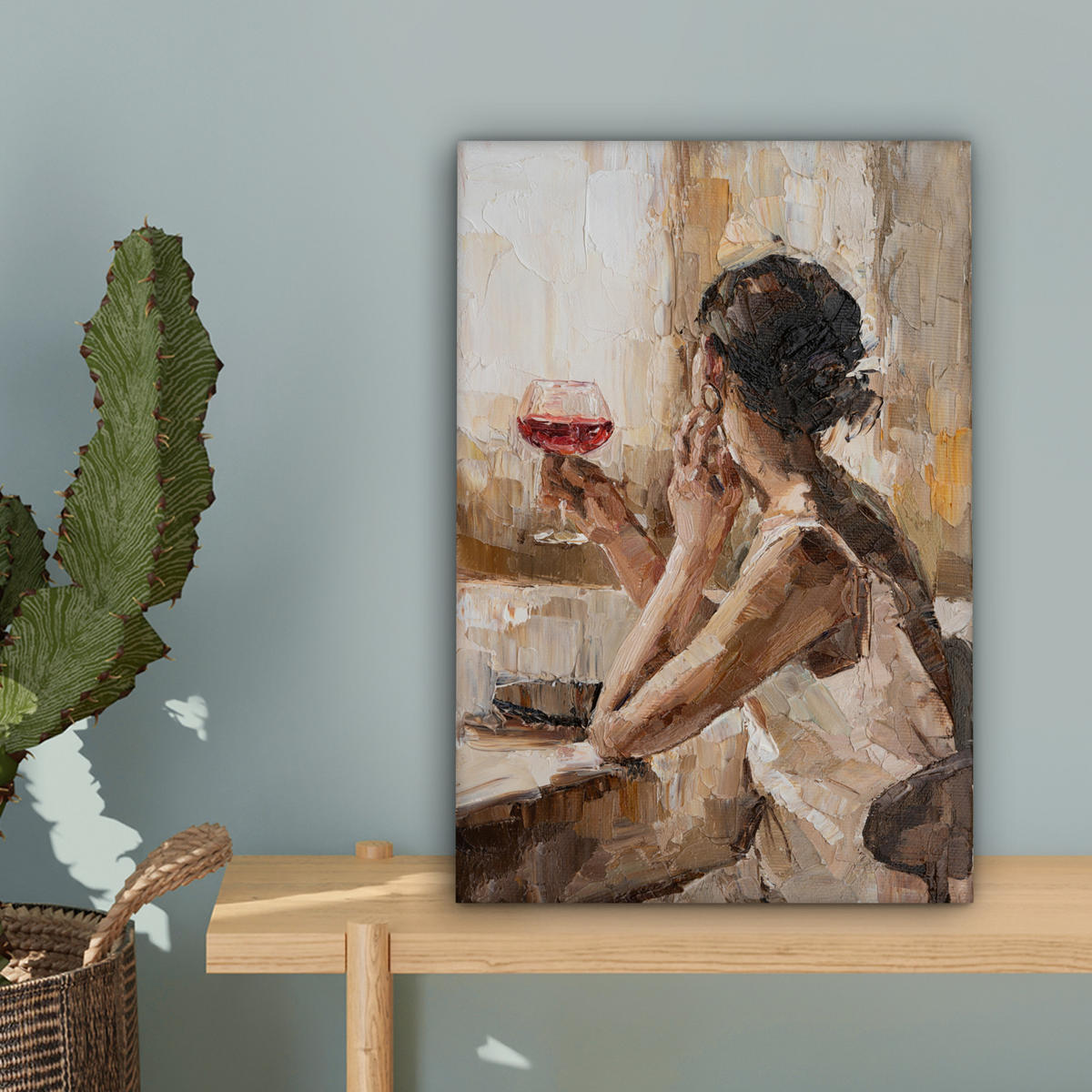 LEINWANDBILD Ölgemälde - Frau - Wein 20x30 cm - Hellbraun, Textil (20/30cm) - MuchoWow