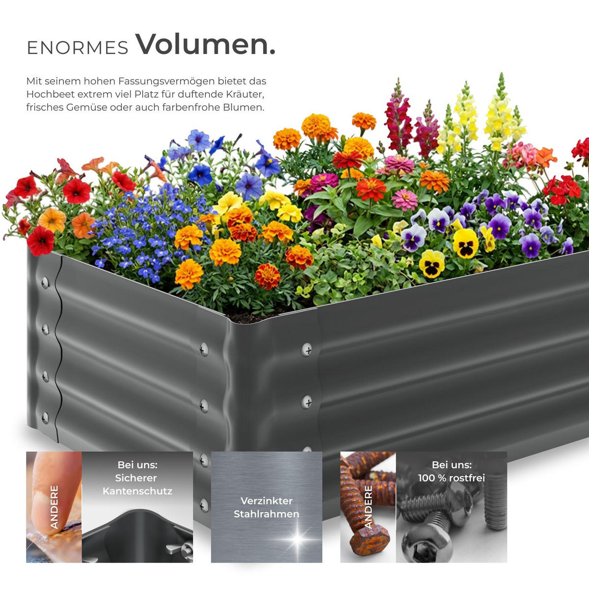 HOCHBEET Salvia verzinkt, 80 x 60 x 30 cm, 130 l, Stahl grau, inkl. Handschuhe - Grau, Metall (60/30/80cm) - tectake