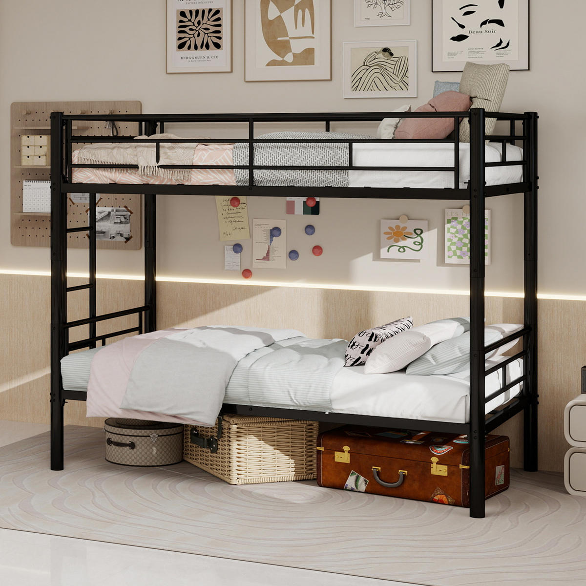 ETAGENBETT Metall Twin Twin Leiter Geländer - Schwarz, Metall - LEBENLANG