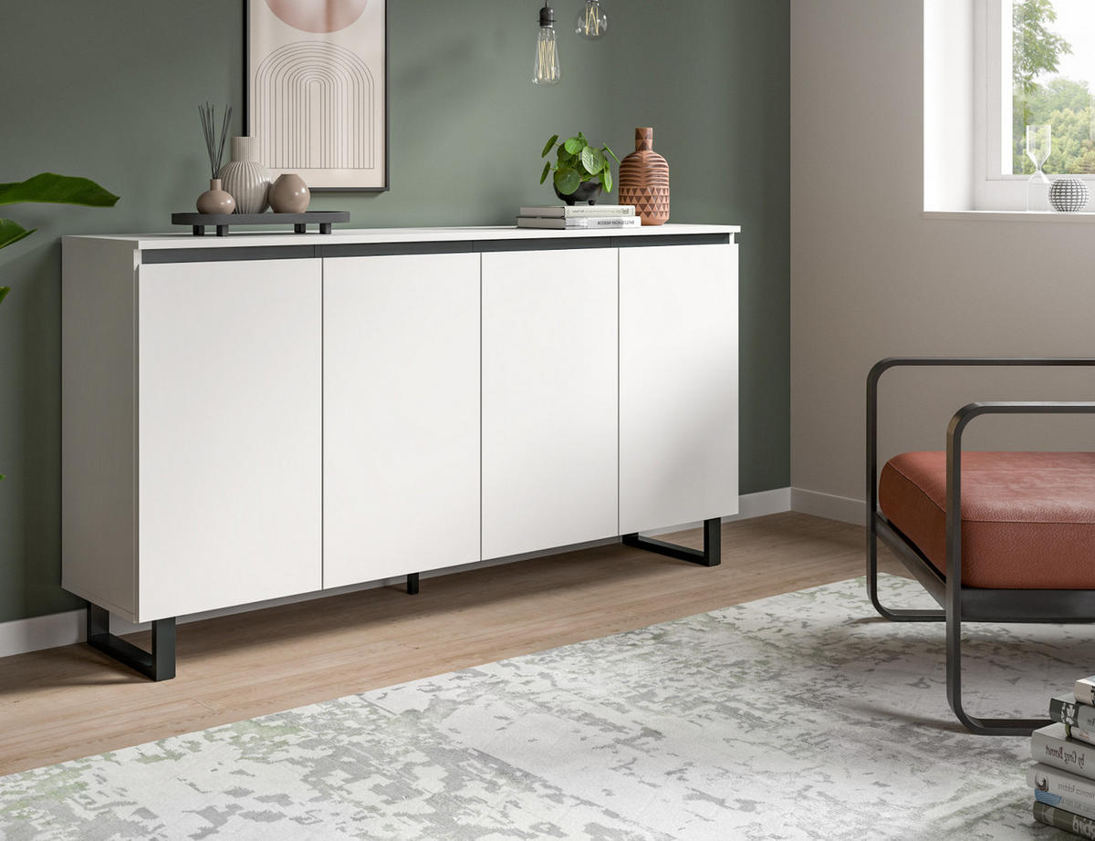 SIDEBOARD weiß mit schwarz, Kommode 160 x 84 cm mit Soft-Close, Gelia - Schwarz/Weiß, Holzwerkstoff/Metall (160/84/36cm) - Inn.Furn