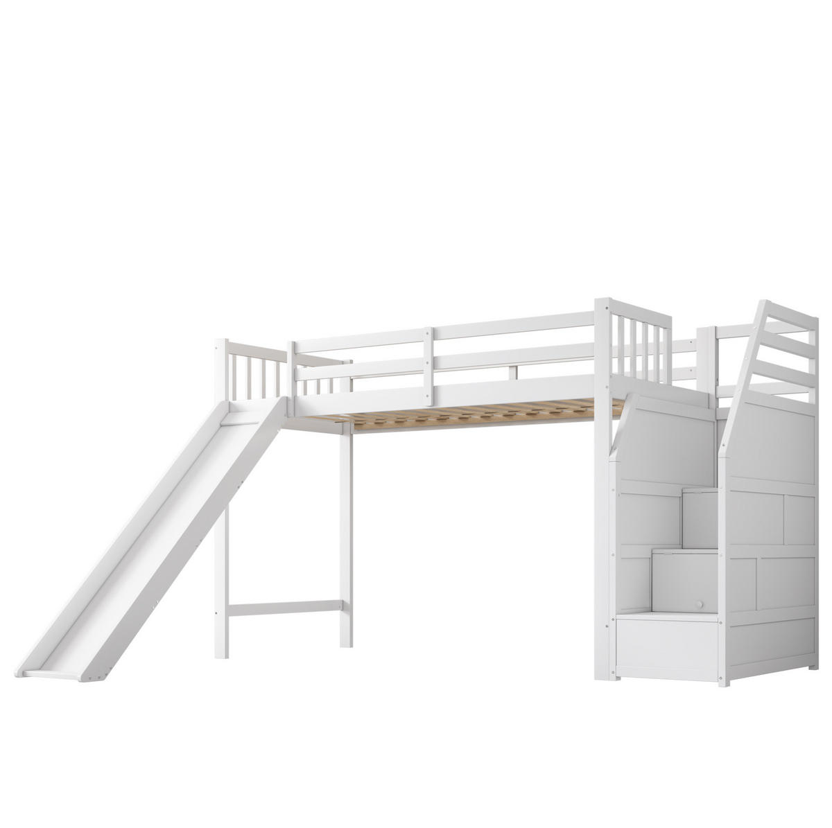 HOCHBETT 90/200 cm Weiß aus Kiefernholz und MDF mit Rutsche - Weiß, Holzwerkstoff (90/200cm) - OKMYHOME