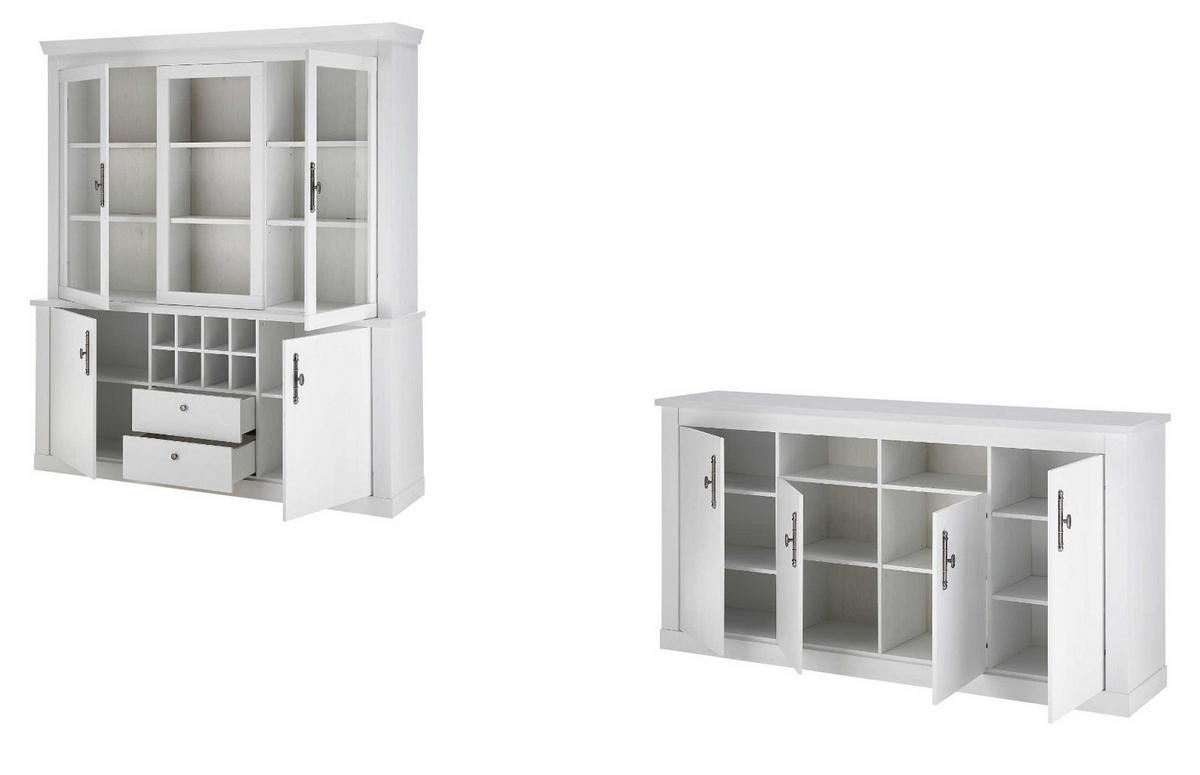 ESSZIMMER-SET Esszimmer Set 2-teilig weiß Pinie Landhaus, Soft-Close-Funktion - Silberfarben/Weiß, Glas/Holzwerkstoff (394/205/45cm) - Furn.Design