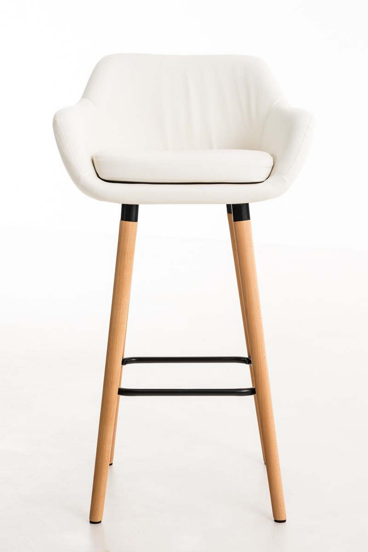 BARHOCKER Lederlook weiß - Eukalyptusholzfarben/Weiß, Holz/Textil (55/99/46cm) - CLP