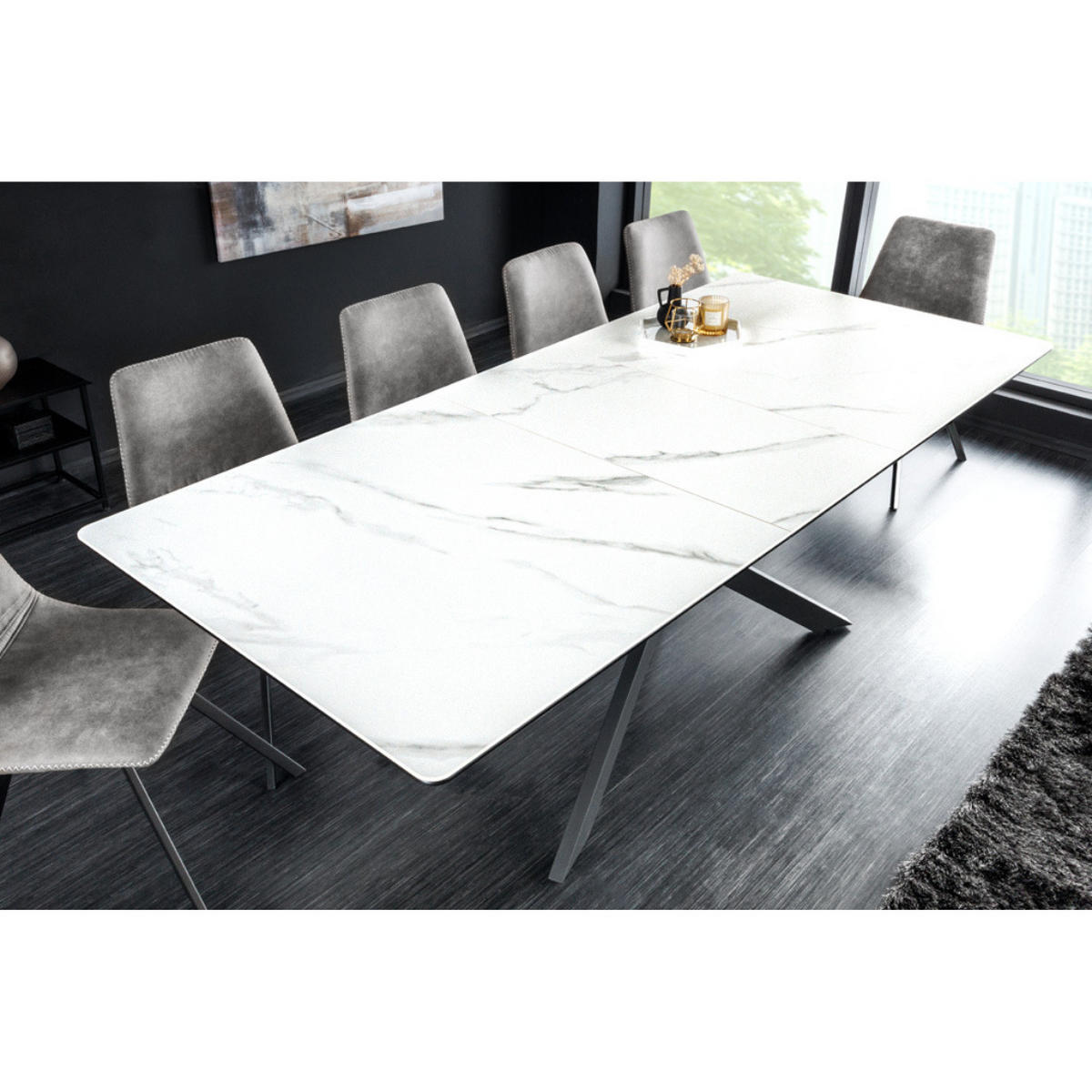 ESSTISCH ALPINE Keramik Weiß, Schwarzes 160/200 cm - Weiß/Grau, Keramik (90/160/76cm) - riess-ambiente