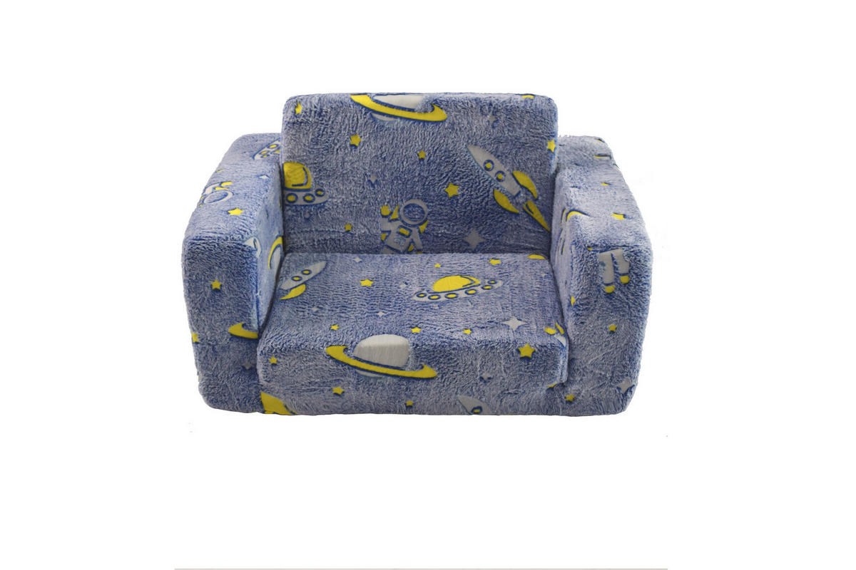 KINDERSOFA Aufklappbares Kleinkindsofa Stoff leuchtendes Motiv 106/63/28,5 cm Blau - Blau, Textil (63/28.5/106cm) - Redom