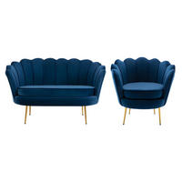 COUCHGARNITUR Muschel 2+1 - Samt - Dunkelblau - DANDELION - Blau, Textil (75/78/124cm) - Pascal Morabito
