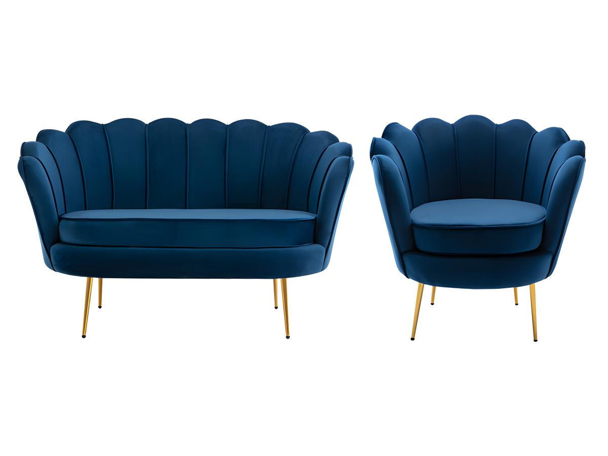 COUCHGARNITUR Muschel 2+1 - Samt - Dunkelblau - DANDELION - Blau, Textil (75/78/124cm) - Pascal Morabito