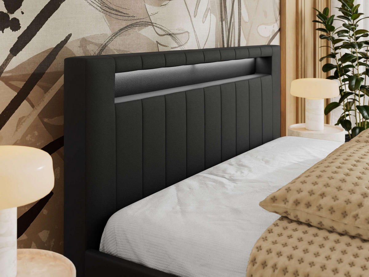 POLSTERBETT GOLD 5 CLASSIC 160/200 - Schwarz Kunstleder - Multipocket-Matratze - Schwarz, Textil (160/200cm) - MKS