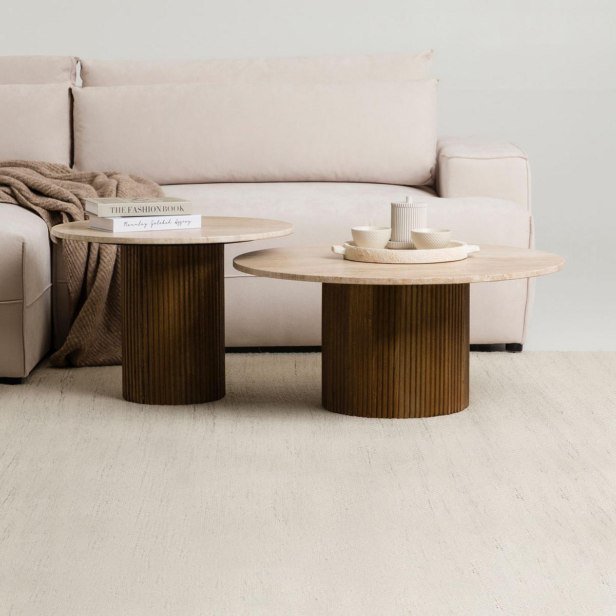 COUCHTISCHSET NARMANDA/MANDI 2er Set braun/beige - Beige/Braun, Naturmaterialien/Holz (80/80/35cm) - IDIMEX