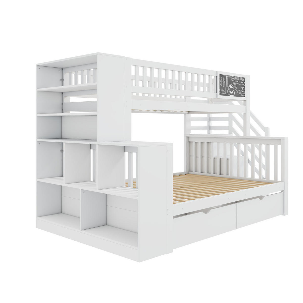 ETAGENBETT 140/200 cm mit Treppe und Aufbewahrungseinheiten weiß - Weiß, Holz (140/200cm) - OKWISH