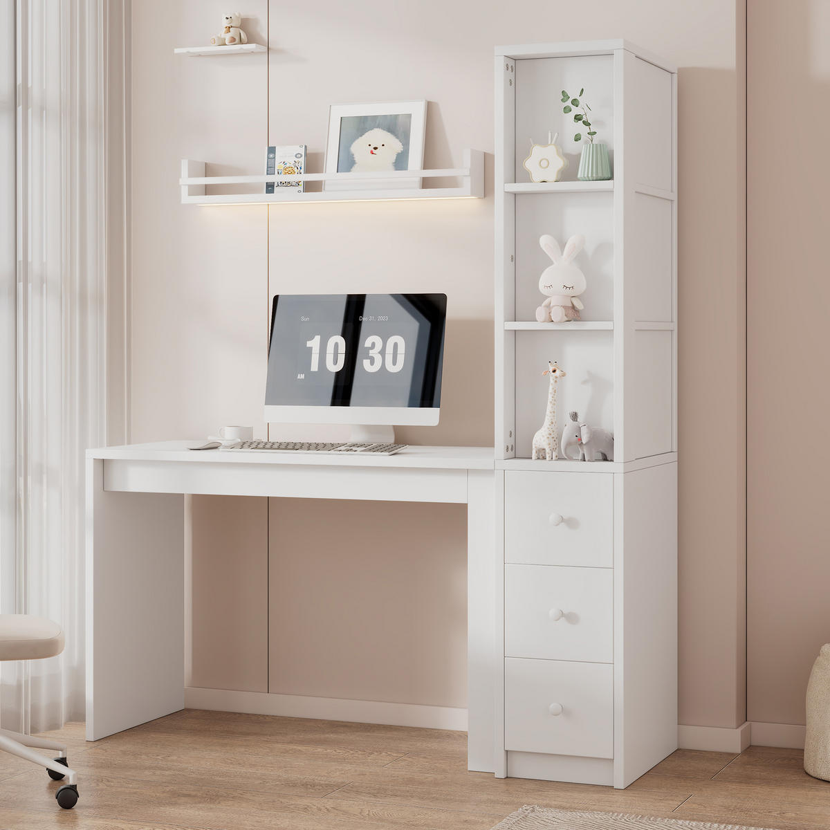 SCHREIBTISCH mit Bücherregal MDF 150x50x180 cm - Weiß, Holzwerkstoff (50/150/180cm) - Gisaae