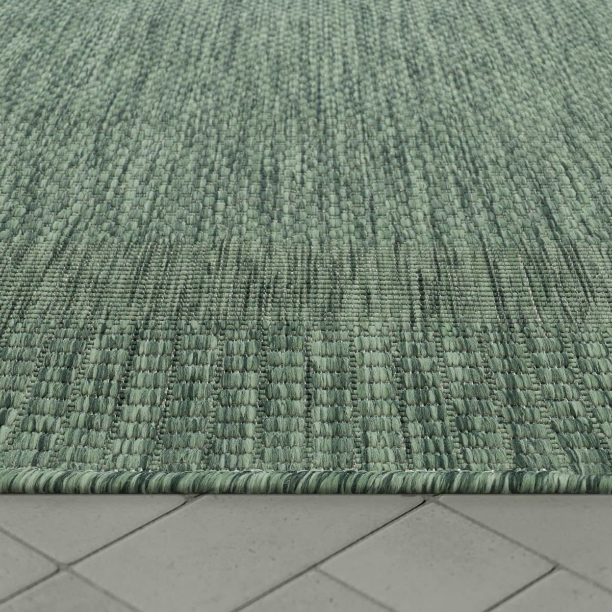 TEPPICH Outdoor Unifarben mit Bordüre Balkon, Terrasse schmutzabweisend Grün Läufer 80x150 - Grün, Textil (80/150cm) - KADIMA DESIGN