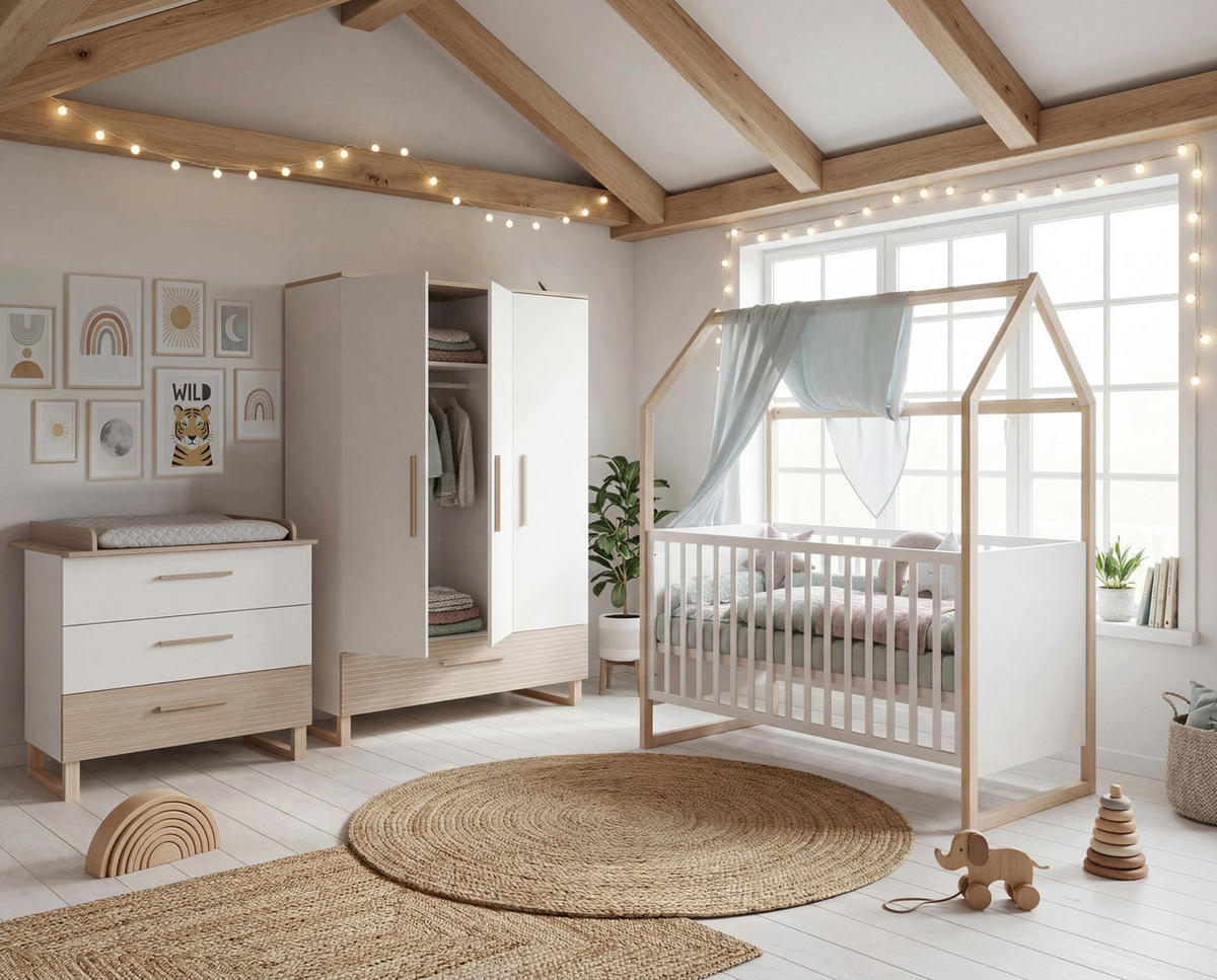 BABYZIMMER-SET Noah 3-teilig - Bett 70 x 140 cm - Kaschmir/Eichefarben, Holz/Holzwerkstoff (148/190/77cm) - Roba