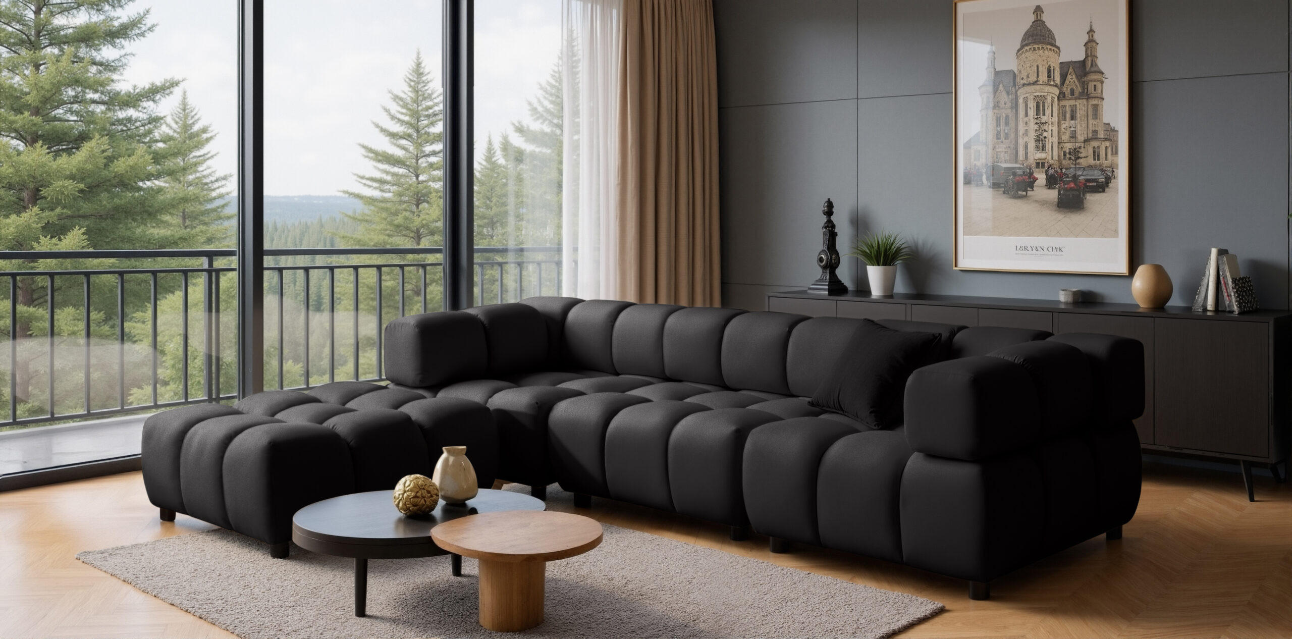 Thumbnail - Kaiser Möbel Ecksofa, Schwarz, Holz, L-Form, 288x192 cm, Wohnzimmer, Sofas & Couches, Wohnlandschaften, Ecksofas
