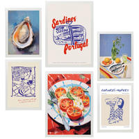 POSTER Set Mit 6 Von Lebensmitteln & Mediterraner Ernährung Im Pop Art A3 & A4 Weißer Rahmen - Weiß, Papier (29/3cm) - Nacnic