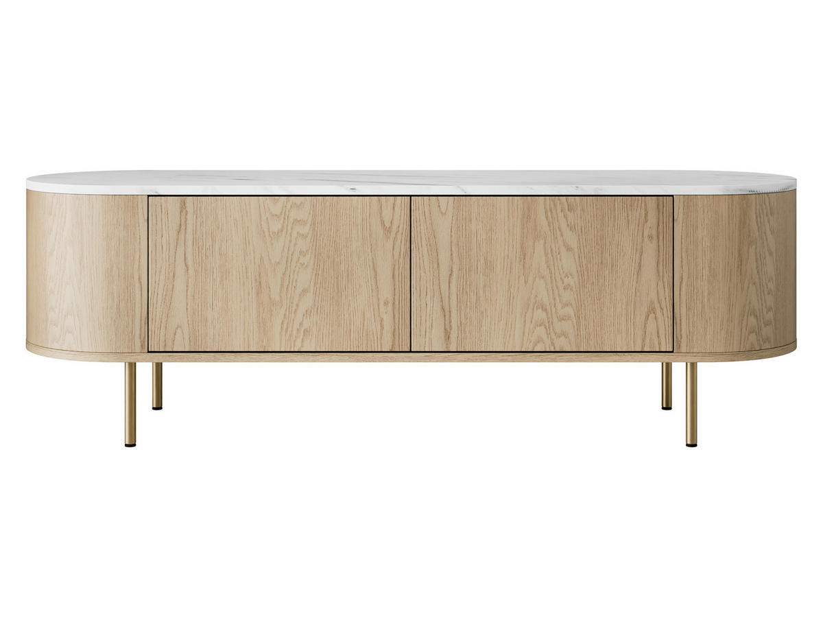 TV-LOWBOARD Lygrint 140 2D - Eichefarben/Goldfarben, Holzwerkstoff/Metall (139/45/40cm) - MIRJAN24