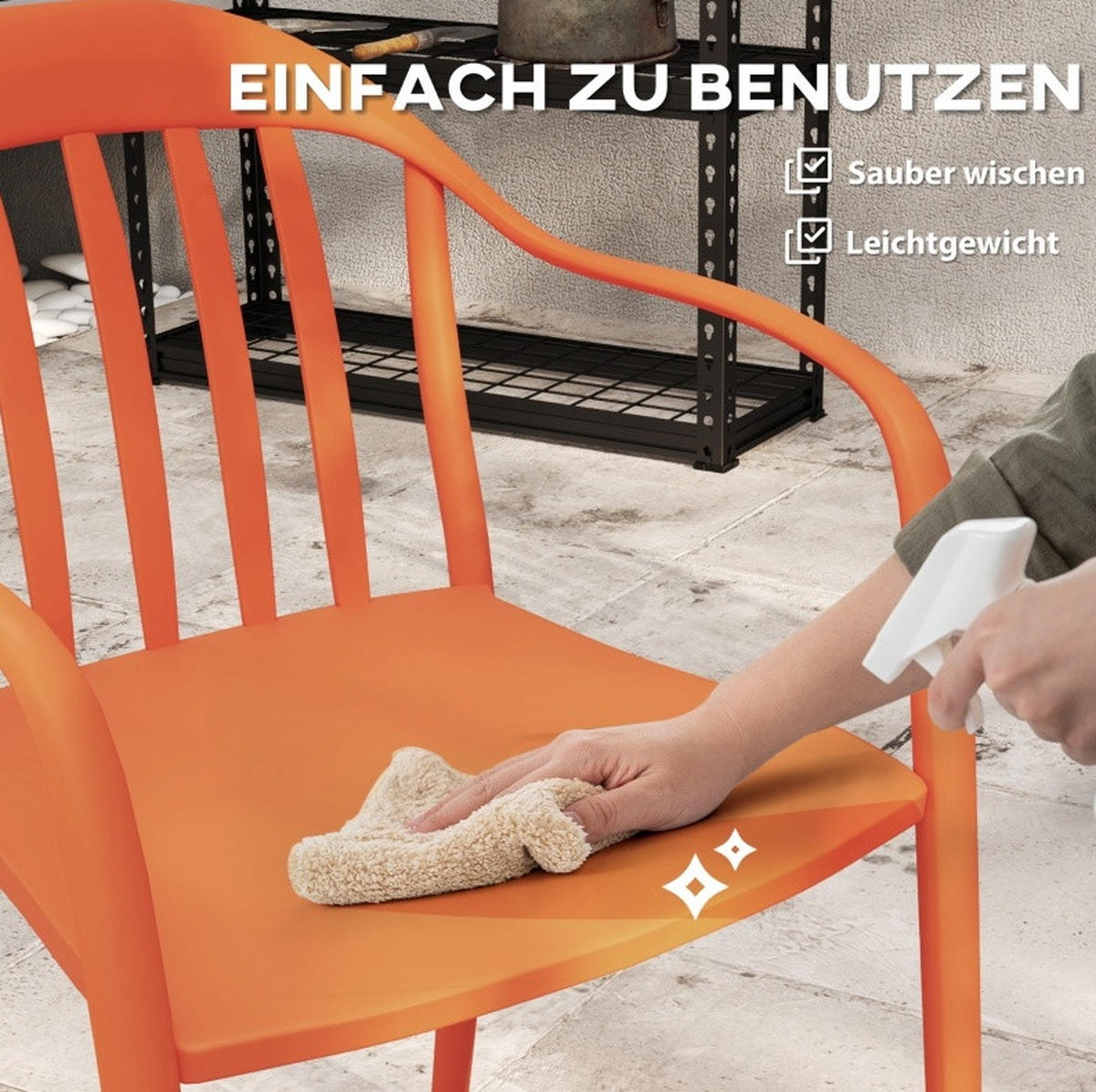 GARTENSTUHL aus Kunststoff 57x54x78 cm Rot stapelbar mit Armlehnen und Rückenlehne, 4er-Set wetterfest - Rot, Kunststoff (54/78/57cm) - Modfu