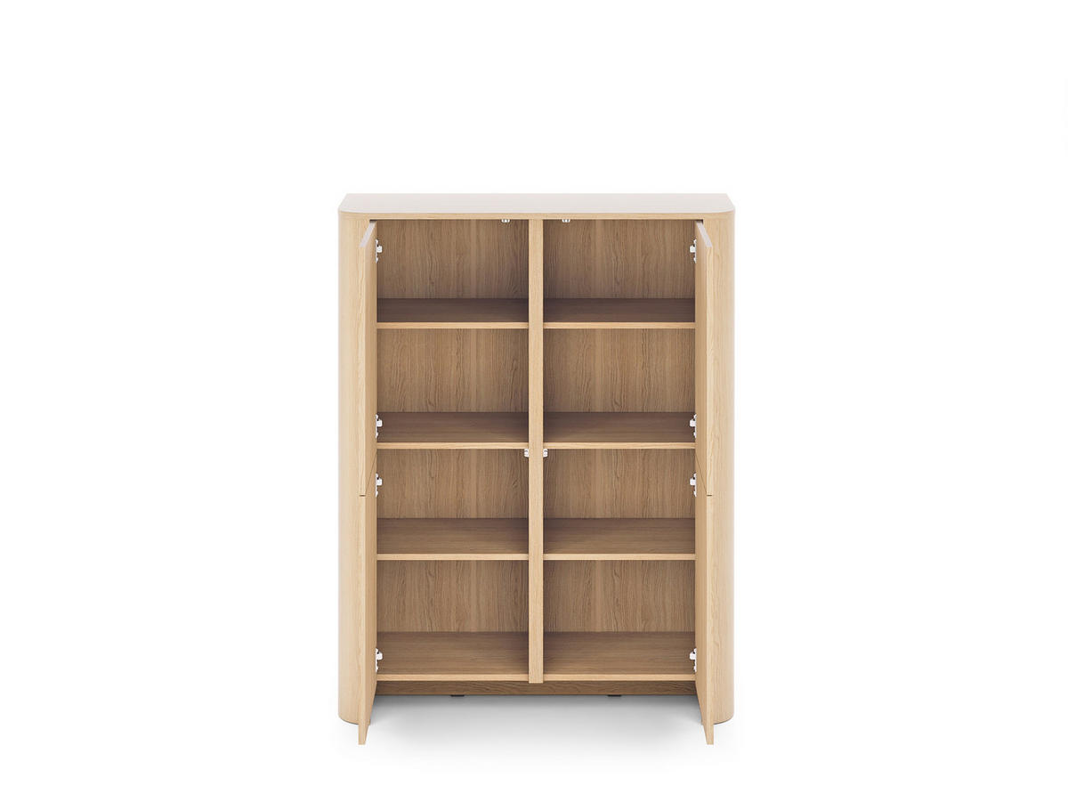 HIGHBOARD Fari Eiche Vincenza, Viertürige Hochkommode - Hellbraun/Schwarz, Holzwerkstoff (103/132/39cm) - Bettso