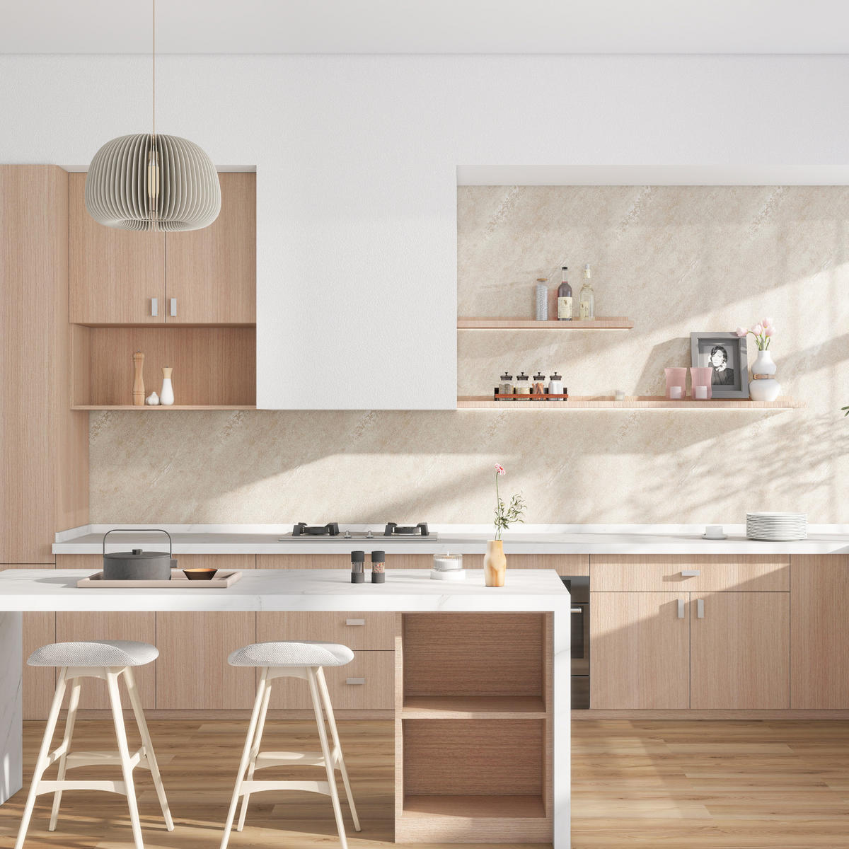 SADA SPRCHOVÝCH ZÁDOVÝCH STĚN 4 DÍLY Bladel - krémová, plast (60/120/0.3cm) - [neu.haus]