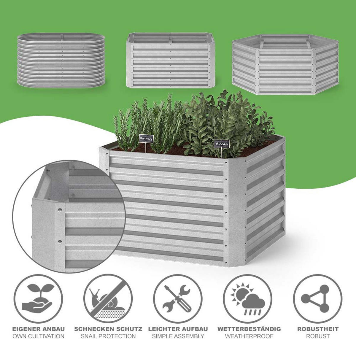 HOCHBEET Silber 90 x 90 cm - Silberfarben, Metall (90/60/90cm) - OK-Living