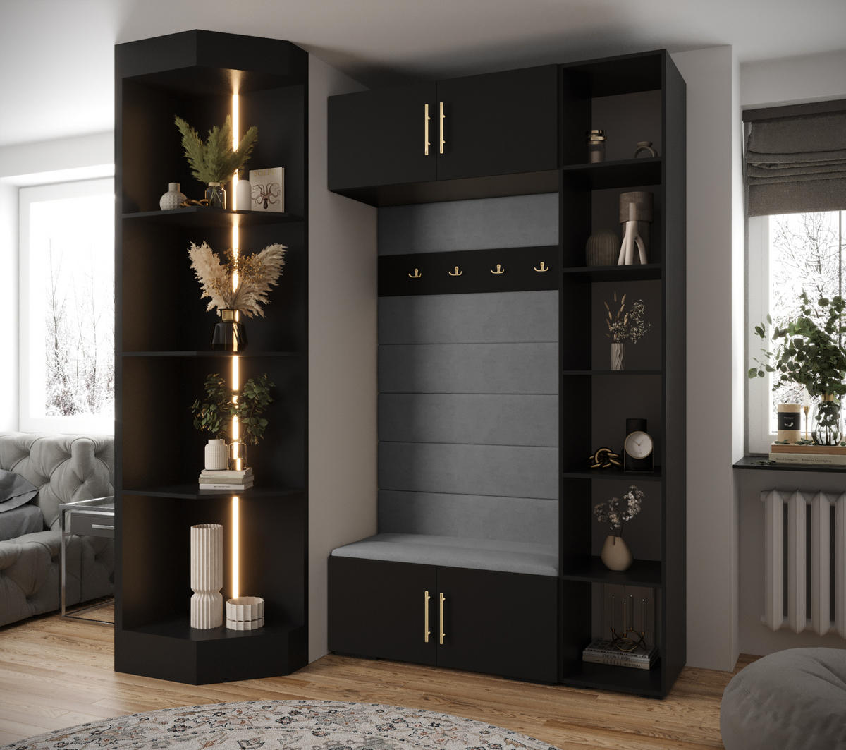 GARDEROBEN-SET 236,7/140/47 - Schwarz/Braun, Holz/Kunststoff (140/236.7/47cm) - Abiks Möbel