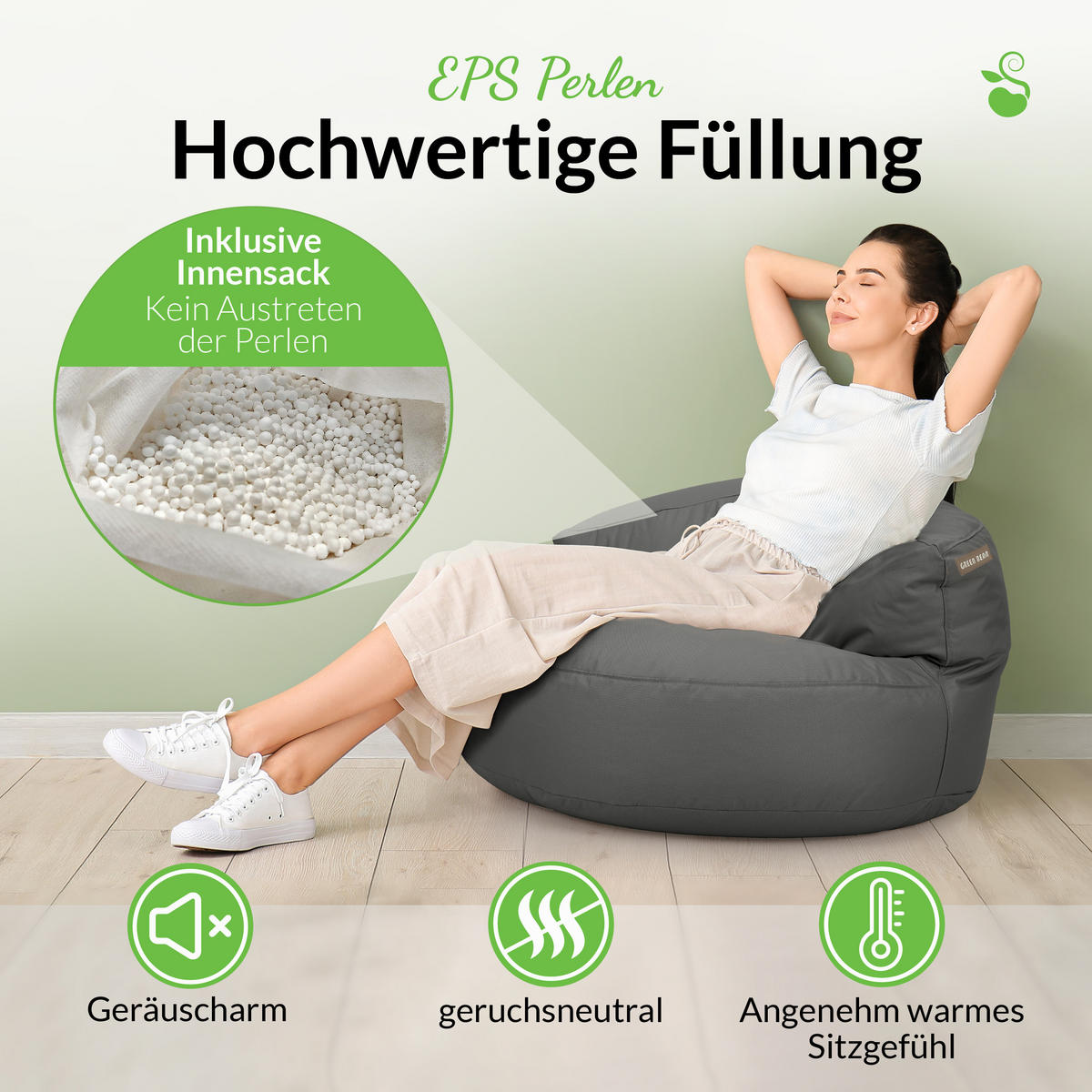 INDOOR OUTDOOR SITZSACK Lounge Sofa - Anthrazit, Textil (90/50/50cm) - Green Bean
