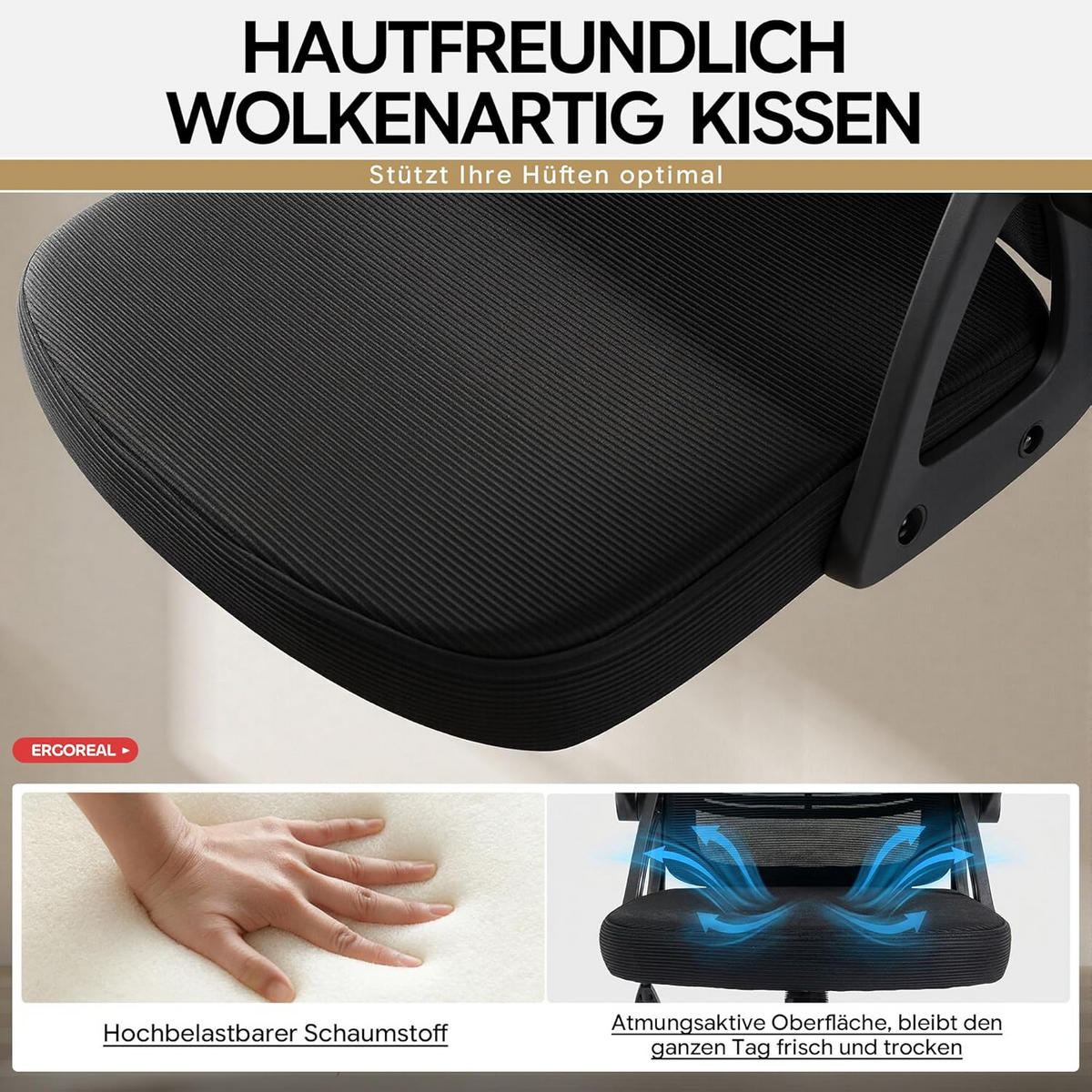 BÜROSTUHL Ergonomischer 90-110°neigbar, 90° Aufklappbare Armlehnen - Schwarz, Metall (60/92/57cm)