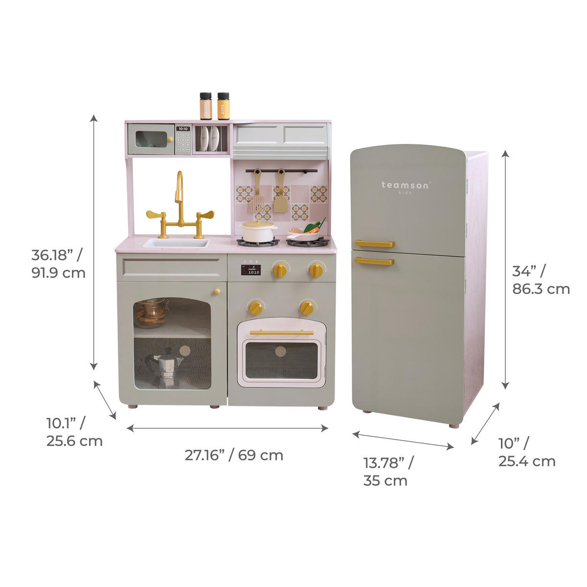 KINDERKUCHE Modulare Holz mit Kühlschrank, 92cm, Grun - Grün, Holzwerkstoff (104/30/92cm) - Teamson Kids