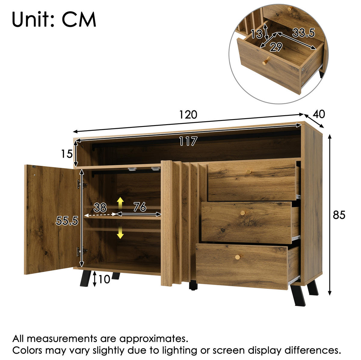 SIDEBOARD 120/40/85 cm dunkle Eiche aus Holz mit Lamellenfront - Braun, Holz (120/85/40cm) - OKWISH