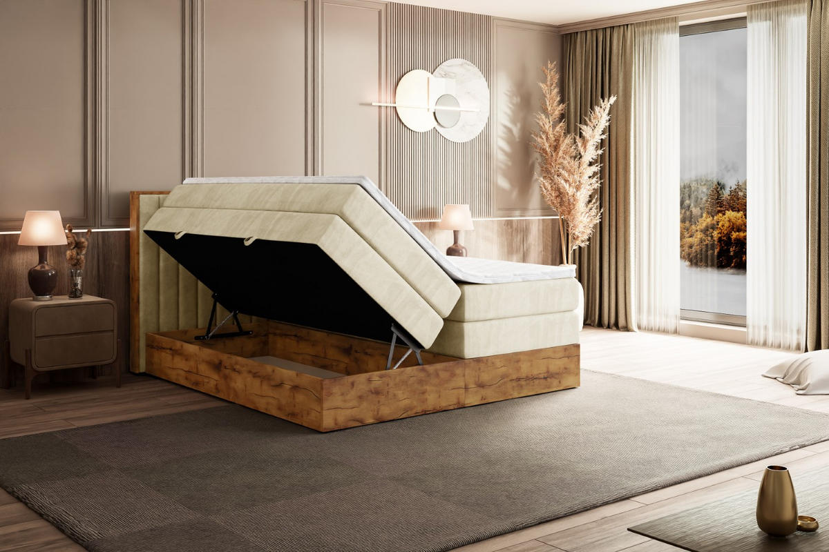 BOXSPRINGBETT mit Matratze H3|H4 und Lattenrost - LOLLI4 KING-120x200 - Beige Monolith - Beige, Holzwerkstoff (120/200cm) - ALTDECOR
