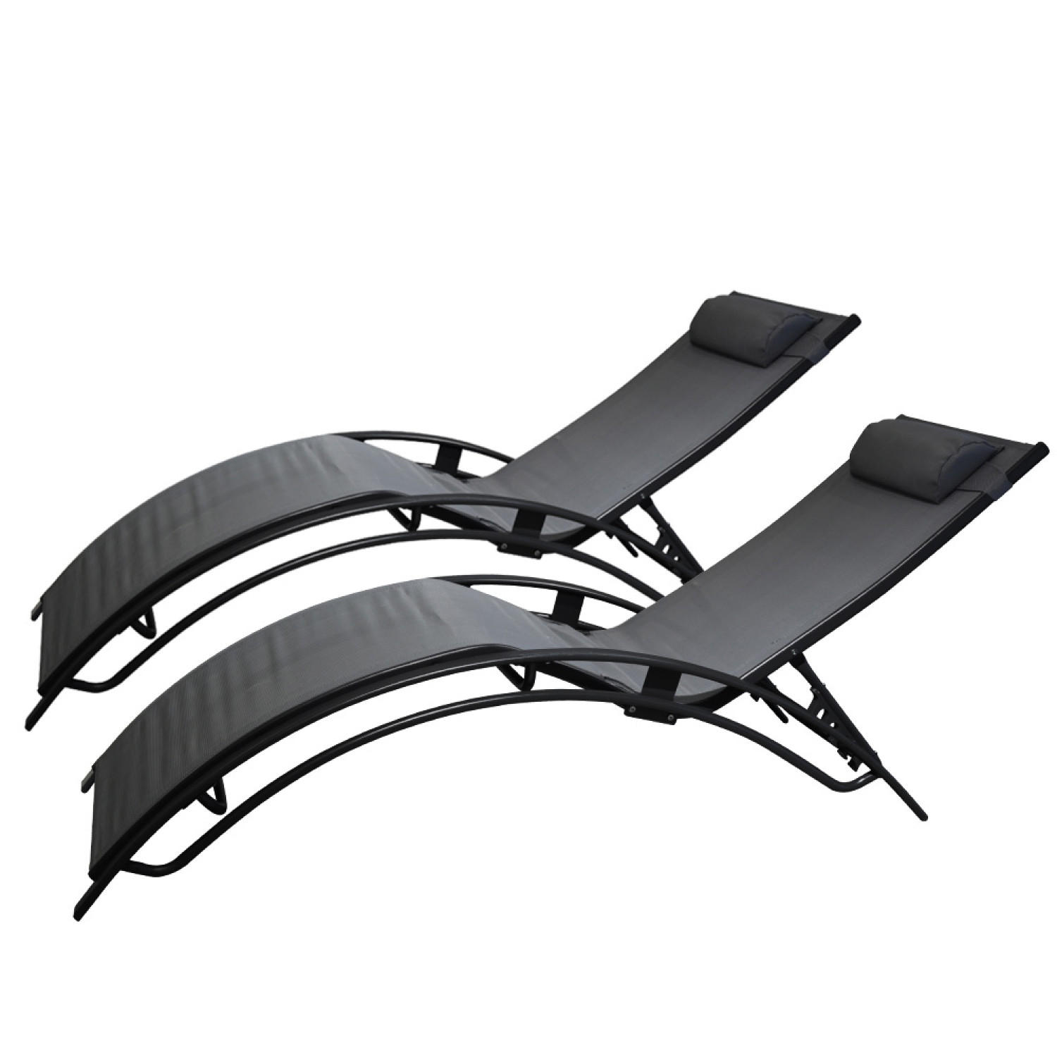 LIEGESTÜHLE Cali aus Stahl Schwarz Grau 2er-Set + Tisch - Schwarz/Grau, Metall (81/59/157cm) - Concept Usine