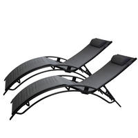 LIEGESTÜHLE Cali aus Stahl Schwarz Grau 2er-Set + Tisch - Schwarz/Grau, Metall (81/59/157cm) - Concept Usine