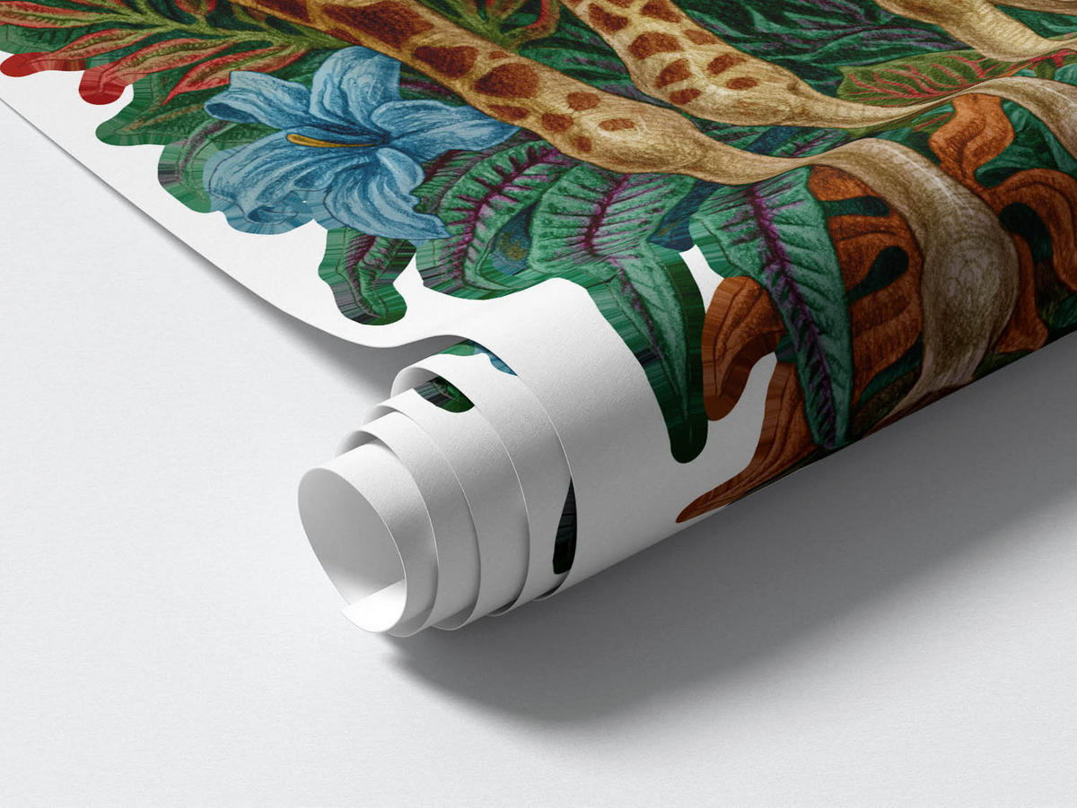 WANDAUFKLEBER 100x149cm - Wildtiere Vegetation - Multicolor, Kunststoff (100/149/0.1cm) - Wallfluent