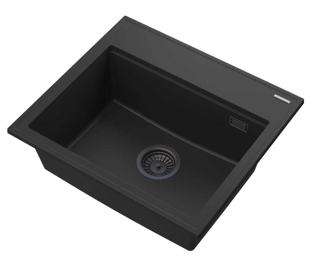 GRANITSPÜLE Foxal mit Batterie Siphon - Schwarz, Kunststoff/Stein (56/21/50cm) - Granitan