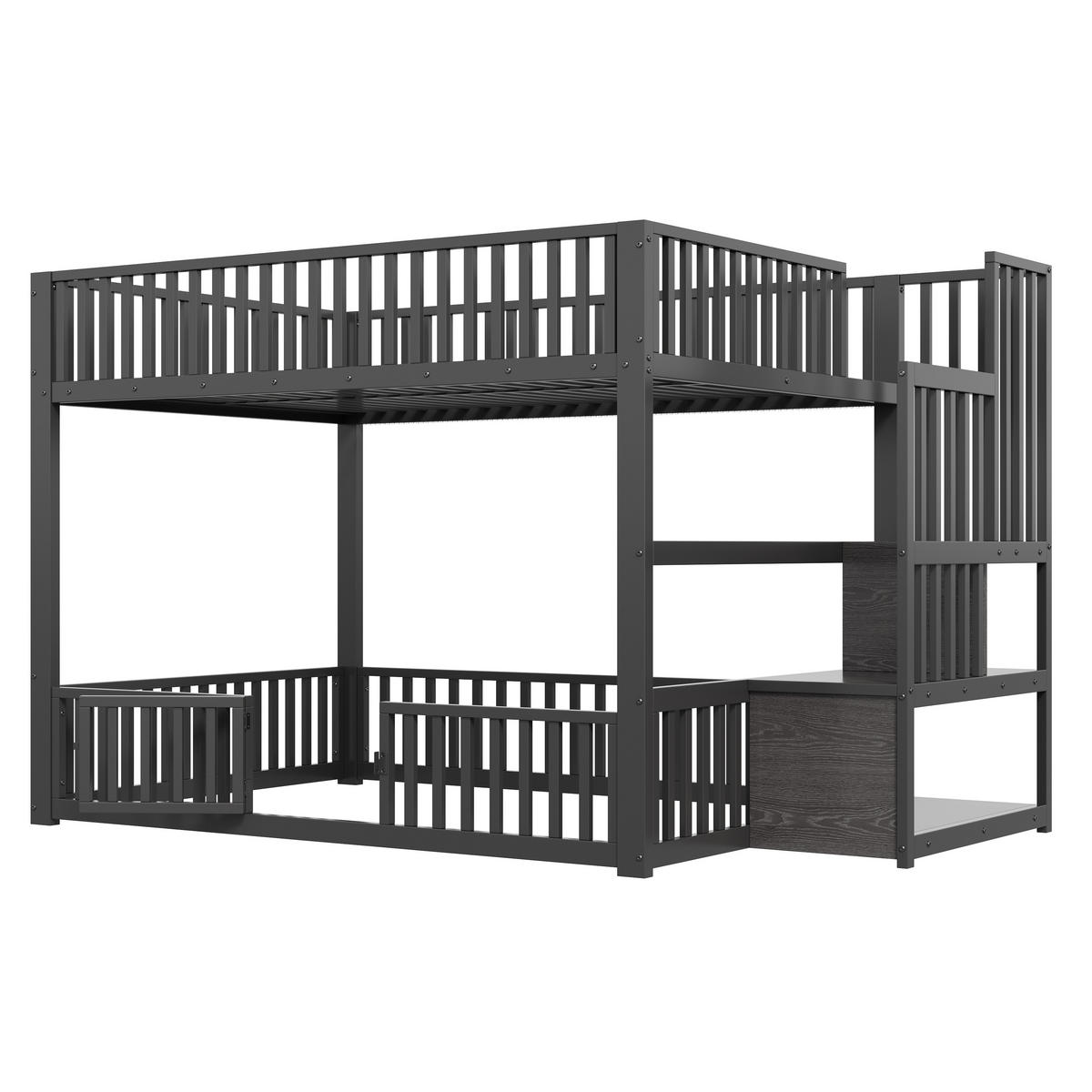ETAGENBETT 140/200 cm Schwarz mit Stauraumleiter und LED - Schwarz, Metall (140/200cm) - Oxeza