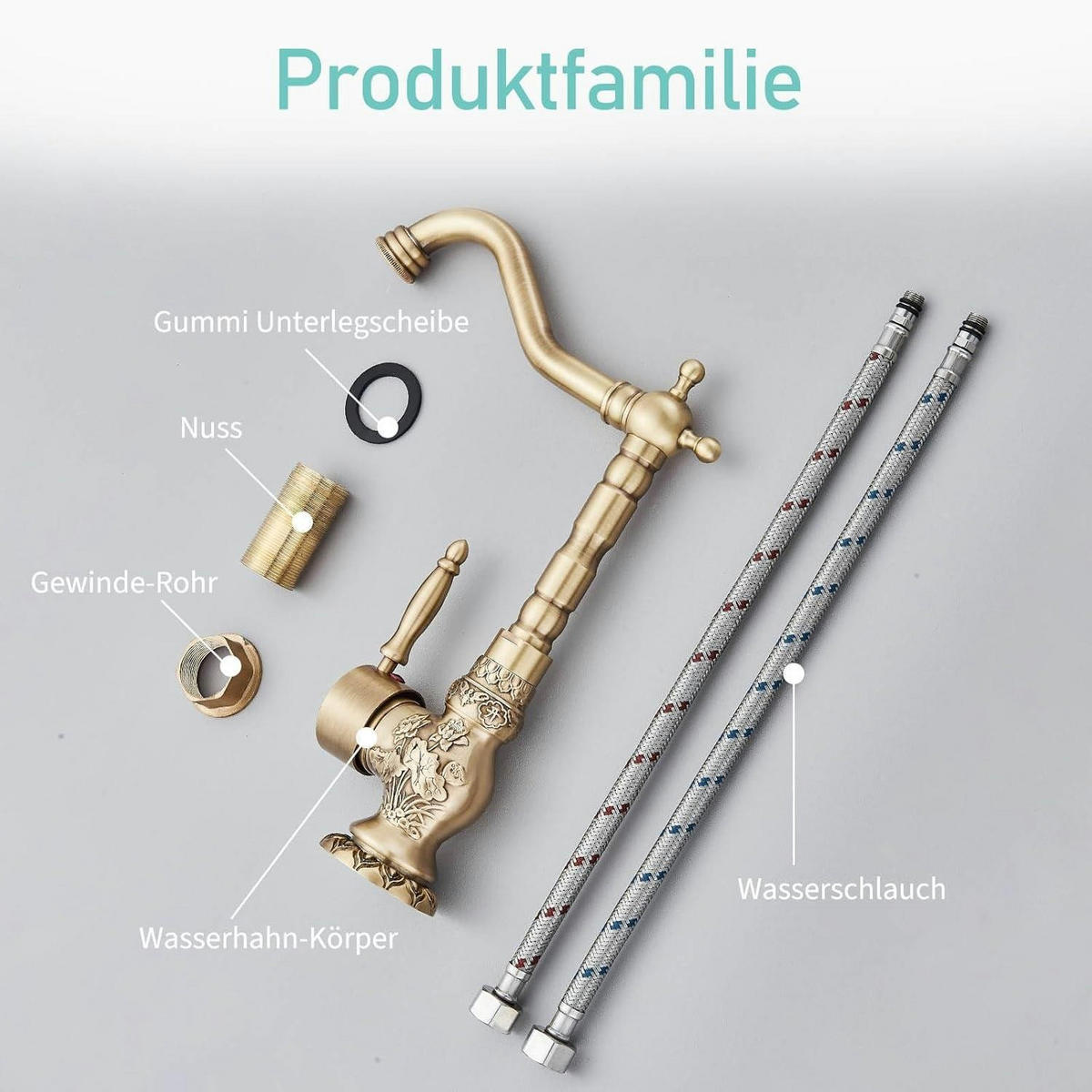 WASCHTISCHARMATUR Antik Messing 360° drehbar - Bronzefarben, Metall (7/35/15cm)