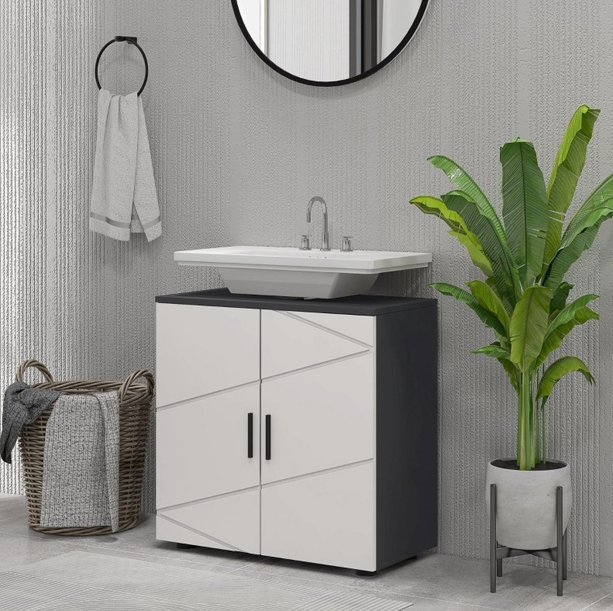 WASCHBECKENUNTERSCHRANK mit verstellbarem Regal 60 x 30 x 60 cm Grau - Grau, Holzwerkstoff (30/60/60cm) - Beauniv