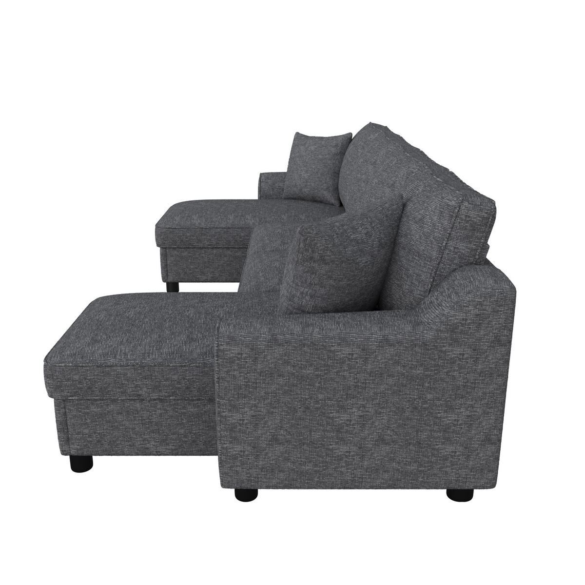 WOHNLANDSCHAFT Chenille Grau mit Stauraum und mit Kissen - Grau, Holzwerkstoff/Kunststoff (280/84/173cm) - WISHDOR
