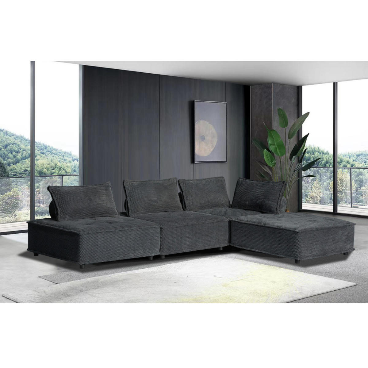 ECKSOFA stava grau 4-sitzer samt - Grau, Holzwerkstoff (100/100cm) - Concept Usine