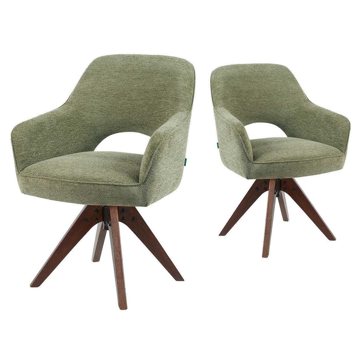 DREHSTUHL Mika-Lena 2er-Set - Nussbaumfarben/Grün, Eichenholz/Holz (60/87/65cm) - DUBI Möbel