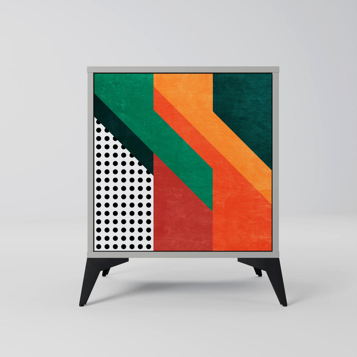 SIDEBOARD MAKESHIFT ARTISTRY, Grau, 57,5x42x67,5 cm, Schwarze Metall-Rahmenfüße - Multicolor/Schwarz, Holzwerkstoff/Metall (57.5/67.5/42cm) - SpaceRebels