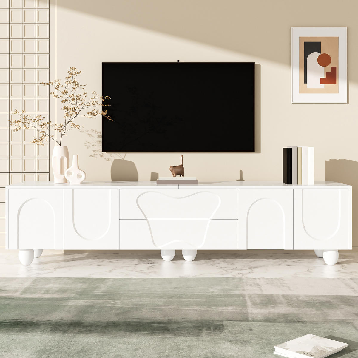 TV-ELEMENT mit Stauraum 180 x 40 x 42 cm Weiß mit Holzbeinen - Weiß, Holzwerkstoff (40/42/180cm) - Beauniv