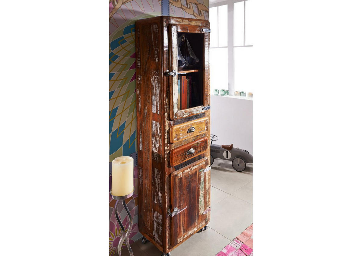 VITRINE Altholz 55x38x190 mehrfarbig lackiert FREEZY #41 - Multicolor, Holz (55/190/38cm) - Massivmoebel24
